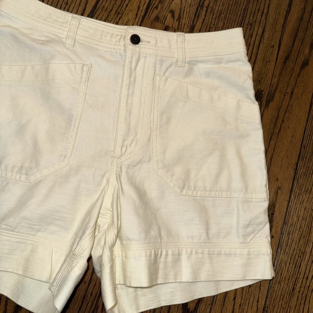 Patagonia Women Sz 6 Off White High Rise Zip Stretch Pockets Texture Shorts 5